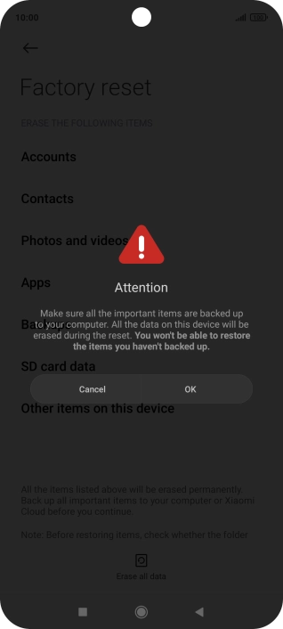 Press OK. Wait a moment while the factory default settings are restored. Follow the instructions on the screen to set up your phone and prepare it for use.
