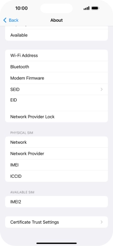 Your phone's EID number is displayed below EID.