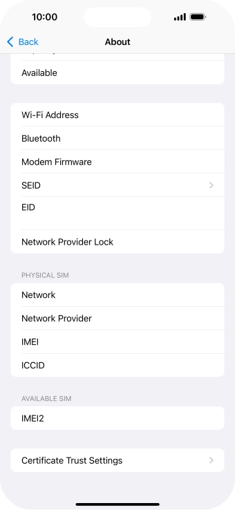 Your phone's EID number is displayed below EID.