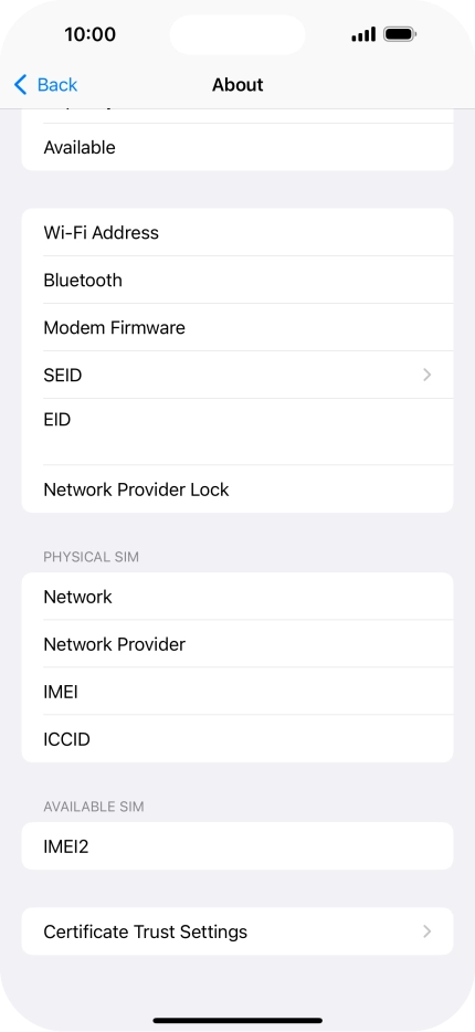 Your phone's EID number is displayed below EID.