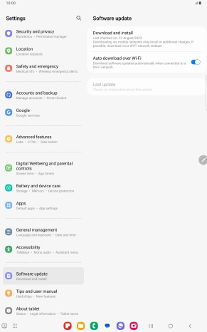 Press Download and install. If a new software version is available, it's displayed. Follow the instructions on the screen to update the tablet software.