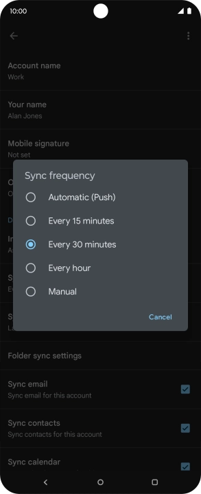 Press the required setting.