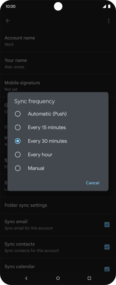 Press the required setting.