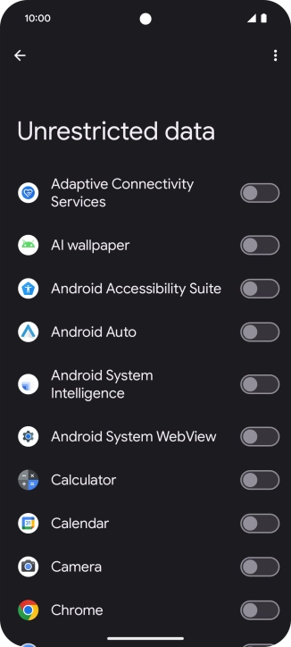 Press the indicators next to the required apps to turn the function on or off. Press the indicators next to the required apps to turn the function on or off.
