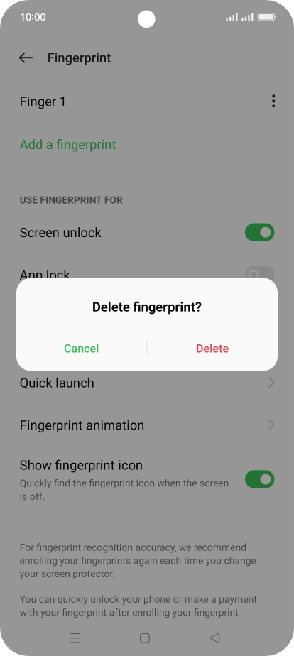 Press Delete and key in the additional phone lock code you created earlier.
