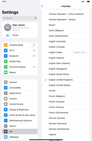 Press the required language.