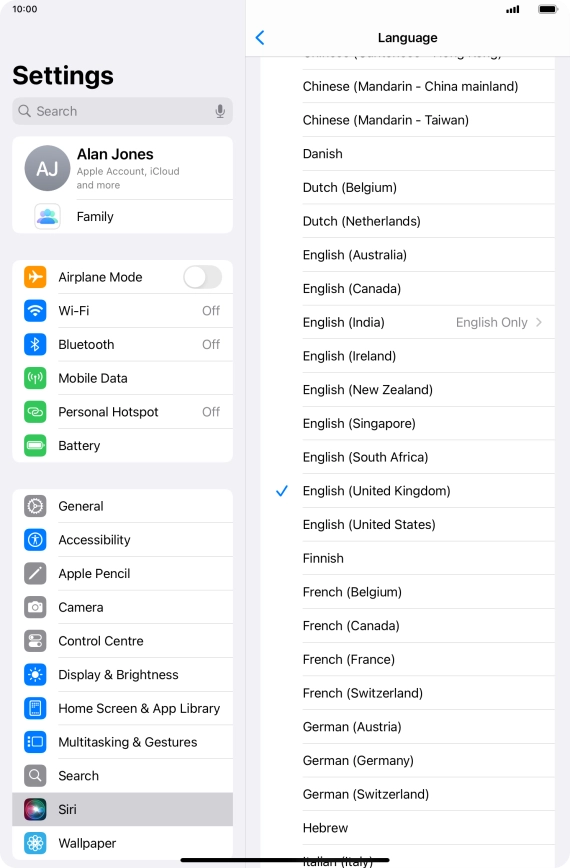 Press the required language.