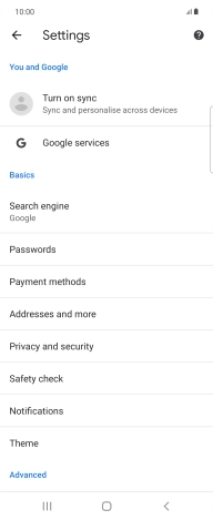 Press Privacy and security.