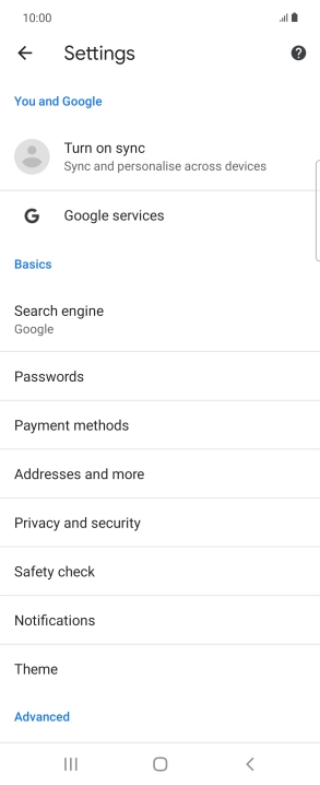 Press Privacy and security.