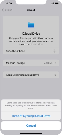 If you turn off the function, press Turn Off Syncing iCloud Drive. If you turn off the function, press Turn Off Syncing iCloud Drive.