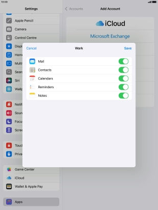 Press the indicators next to the required data types to turn synchronisation of each data type on or off.