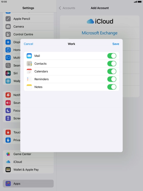 Press the indicators next to the required data types to turn synchronisation of each data type on or off.