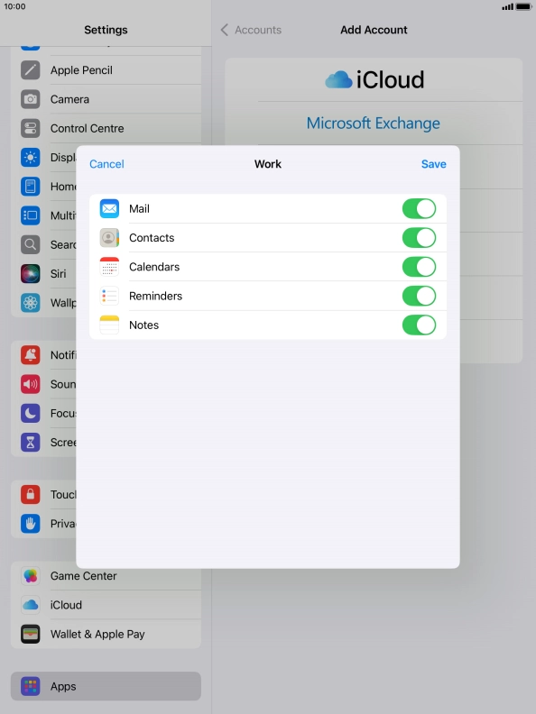 Press the indicators next to the required data types to turn synchronisation of each data type on or off.