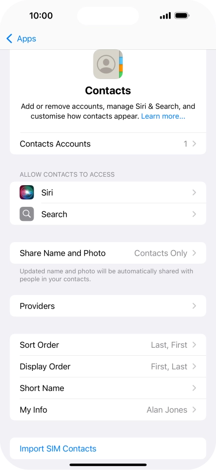 Press Import SIM Contacts.