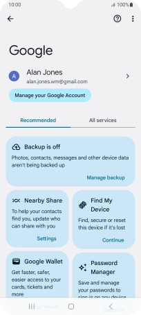 Press Manage backup.