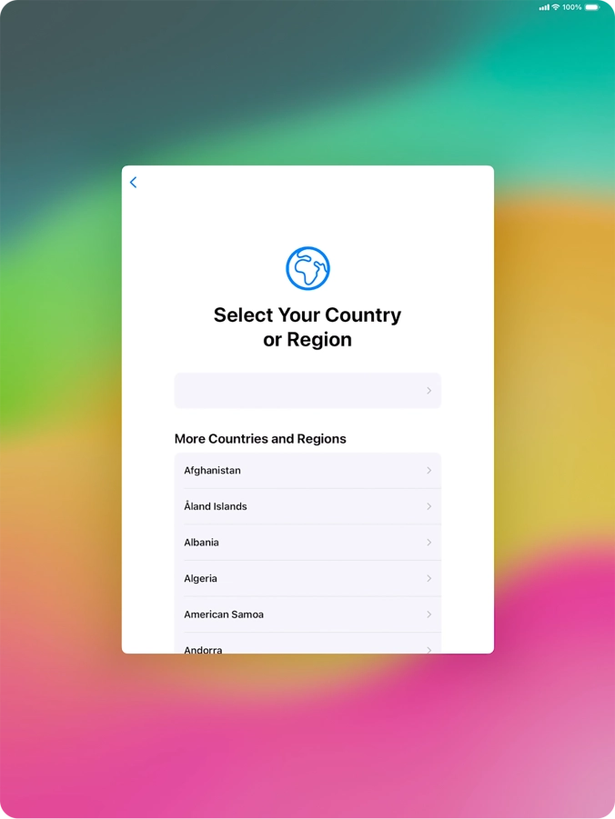 Press the required country or area.
