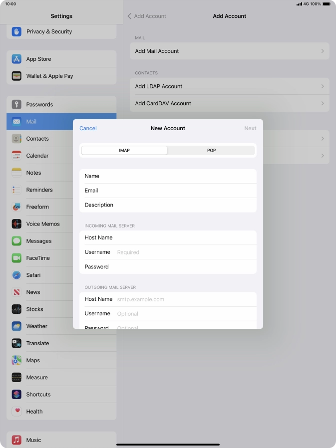Press Username and key in the username for your email account. Press Username and key in the username for your email account.