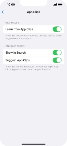 Press the indicators next to the required settings to turn them on or off.
