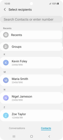 Press the search field and key in the first letters of the recipient's name.