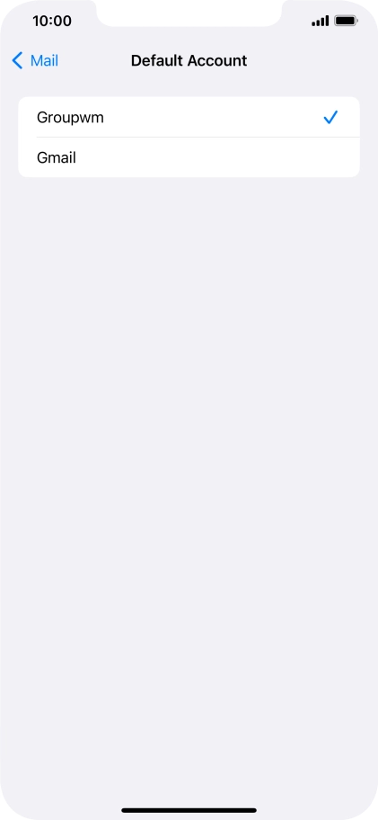 Press the required email account to select the email account as your default account. Press the required email account to select the email account as your default account.