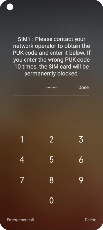 Key in the PUK and press Done.