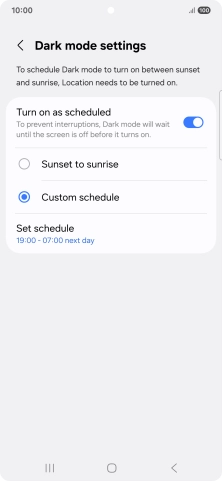 Press the required setting.