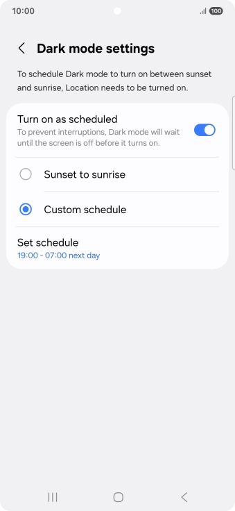 Press the required setting.