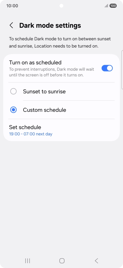 Press the required setting.