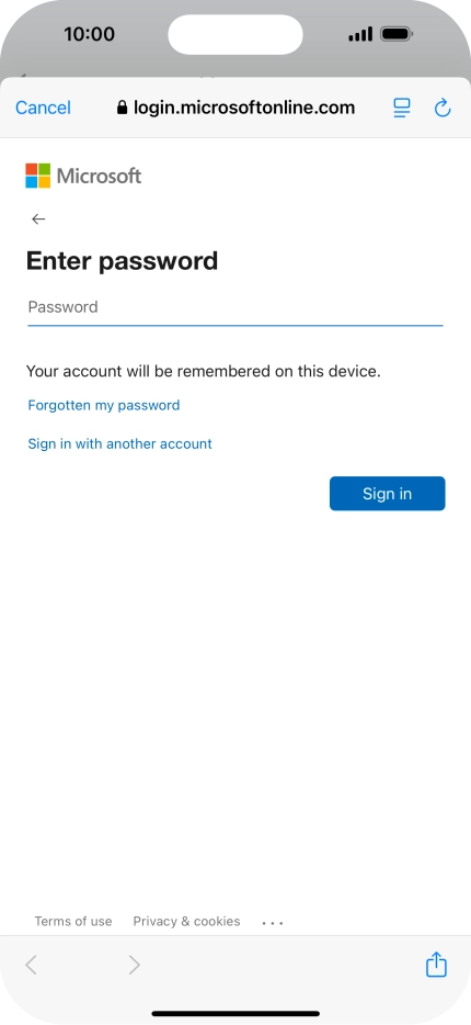 Press Password and key in the password for your email account.