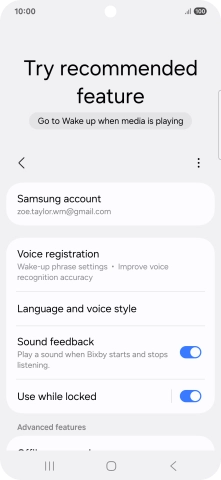 Press Voice registration and follow the instructions on the screen to turn automatic activation on or off.