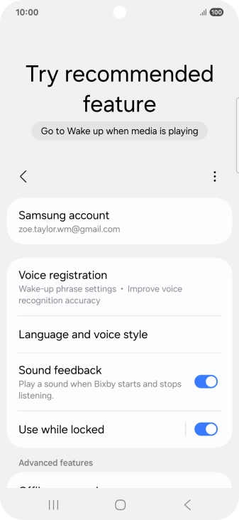 Press Voice registration and follow the instructions on the screen to turn automatic activation on or off.