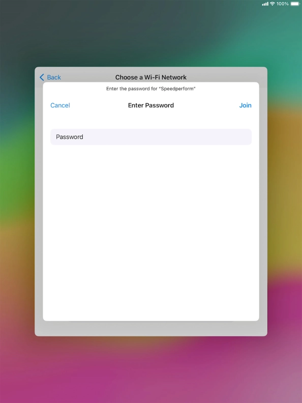 Key in the password for the Wi-Fi network and press Join.