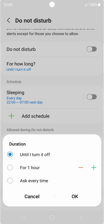 Press the required setting.