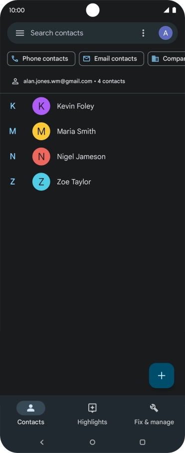 Press and hold the required contact.