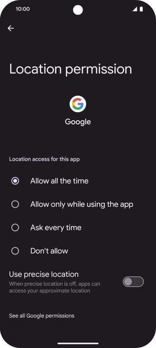 Press the required setting.
