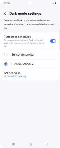 Press the required setting.