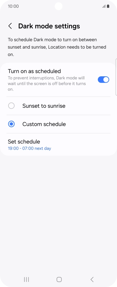 Press the required setting.