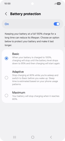 Press the required setting.