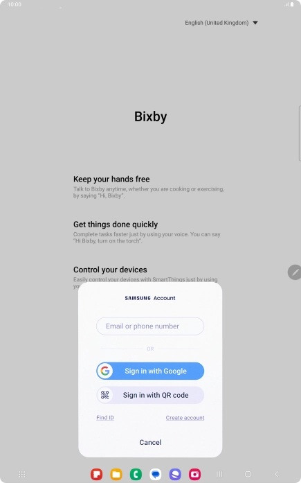 If you don't have a Samsung account, press Create account and follow the instructions on the screen to create an account.