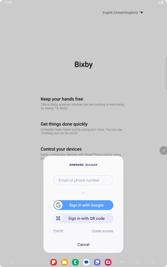 If you don't have a Samsung account, press Create account and follow the instructions on the screen to create an account.