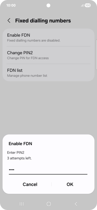 Key in your PIN2 and press OK. The default PIN2 is 1111.