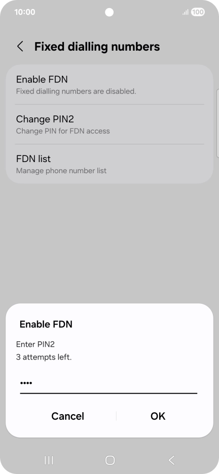 Key in your PIN2 and press OK. The default PIN2 is 1111.