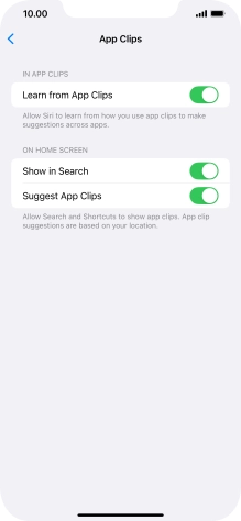 Press the indicators next to the required settings to turn them on or off.