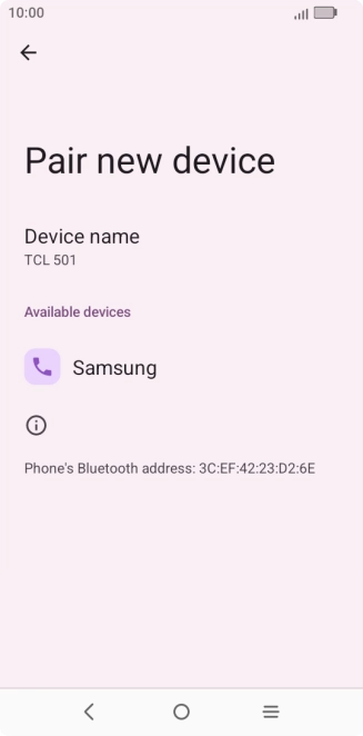 Press the required Bluetooth device and follow the instructions on the screen to pair the device with your phone.