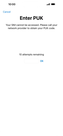 Key in the PUK and press OK.