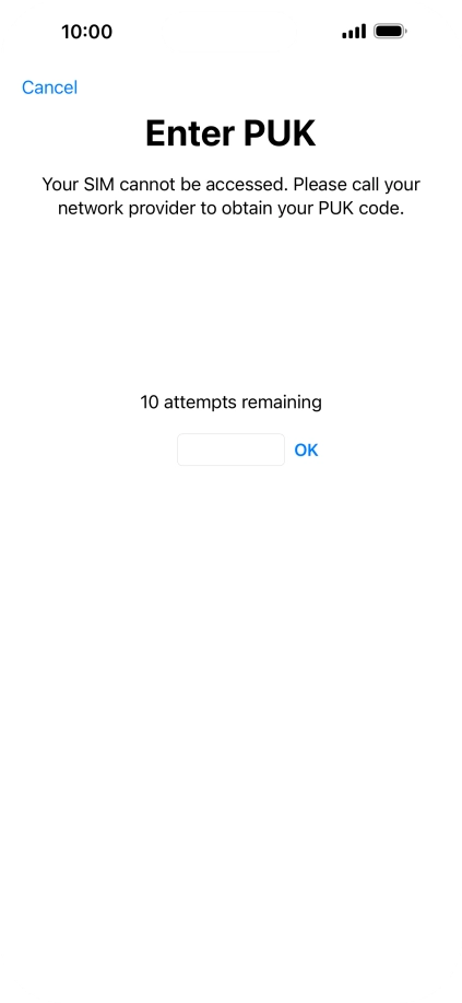 Key in the PUK and press OK.