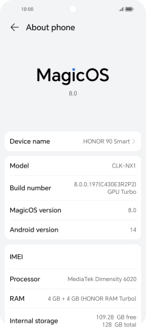 Your phone's software version is displayed next to Android version.
