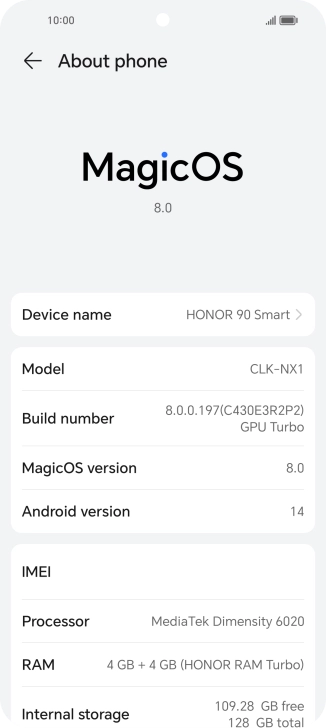 Your phone's software version is displayed next to Android version.