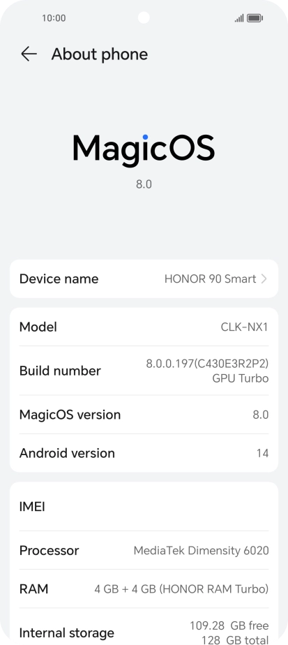 Your phone's software version is displayed next to Android version.