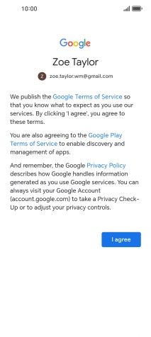 Press I agree and follow the instructions on the screen to select settings for your Google account.